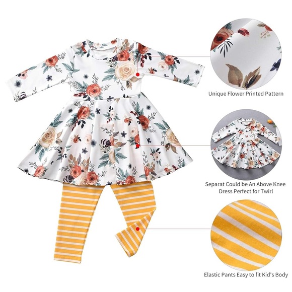 NWOT fioukiay Girls Fall and Winter Long Sleeve Floral Dress and Striped Legging - Picture 2 of 6